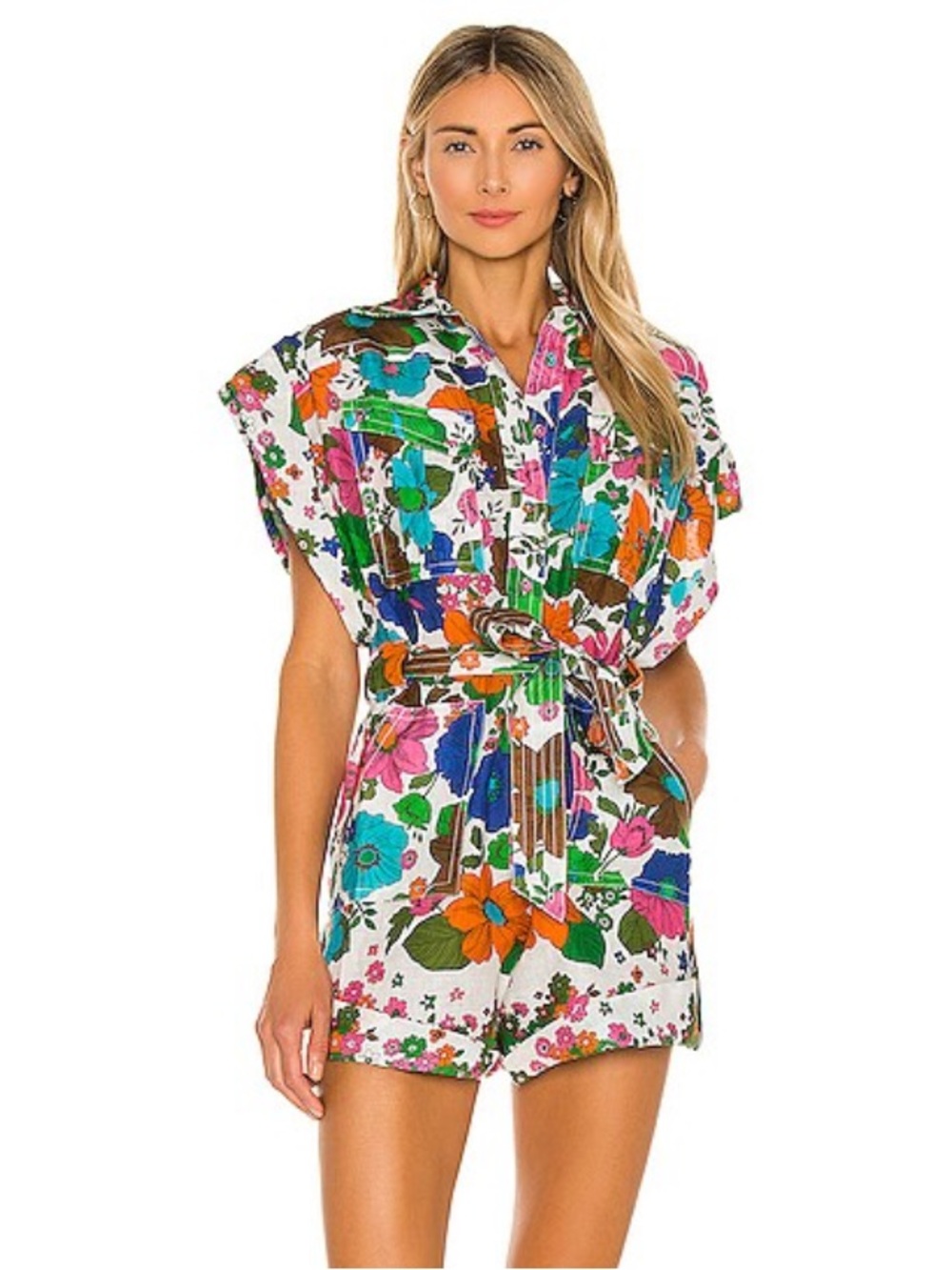 Zimmermann INSPIRED Floral Button-Front Tie-Waist Romper EUC size XS